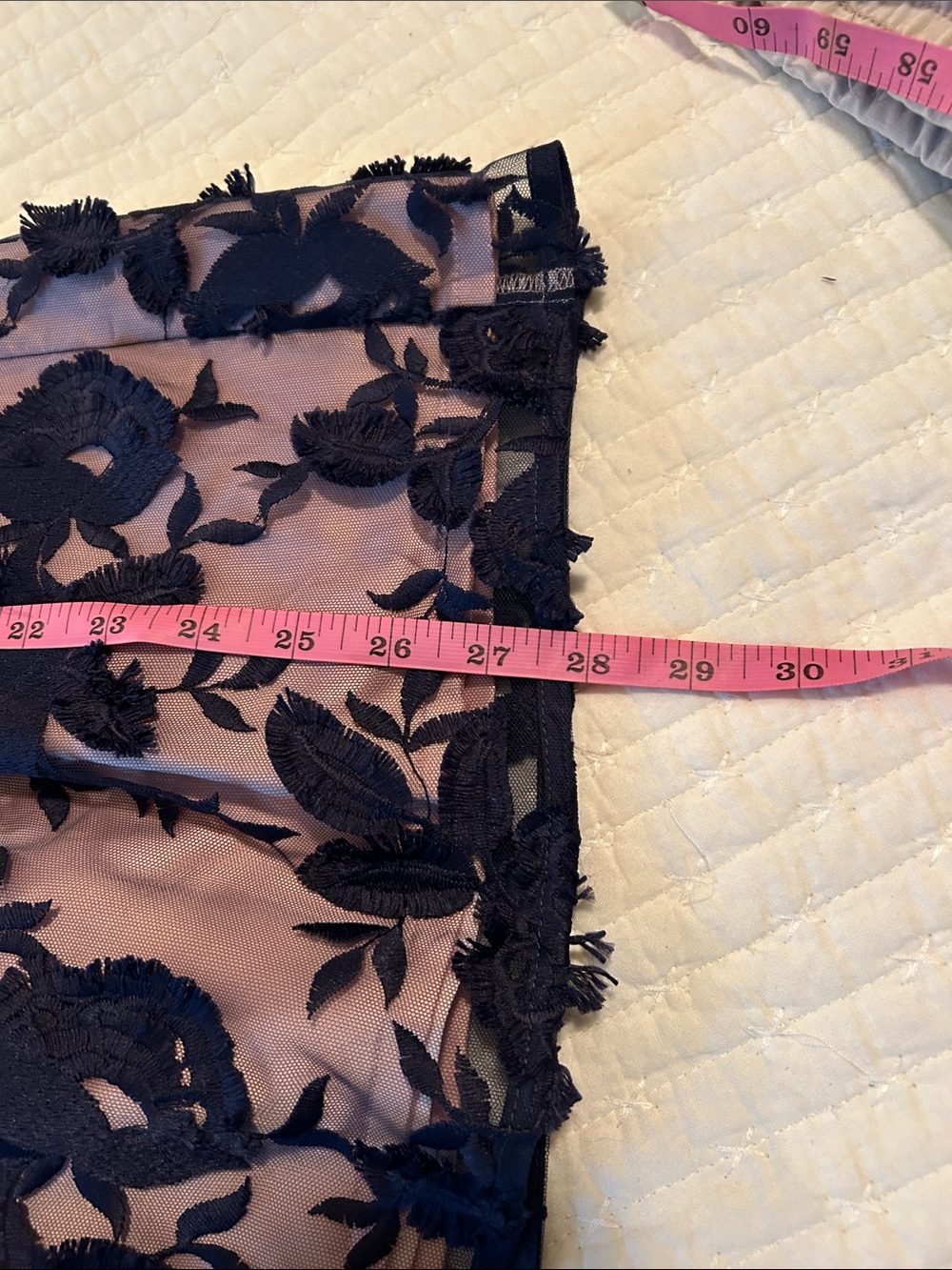 Eliza J Navy Floral Appliqué Skirt with Blush Lining - Picture 9 of 9